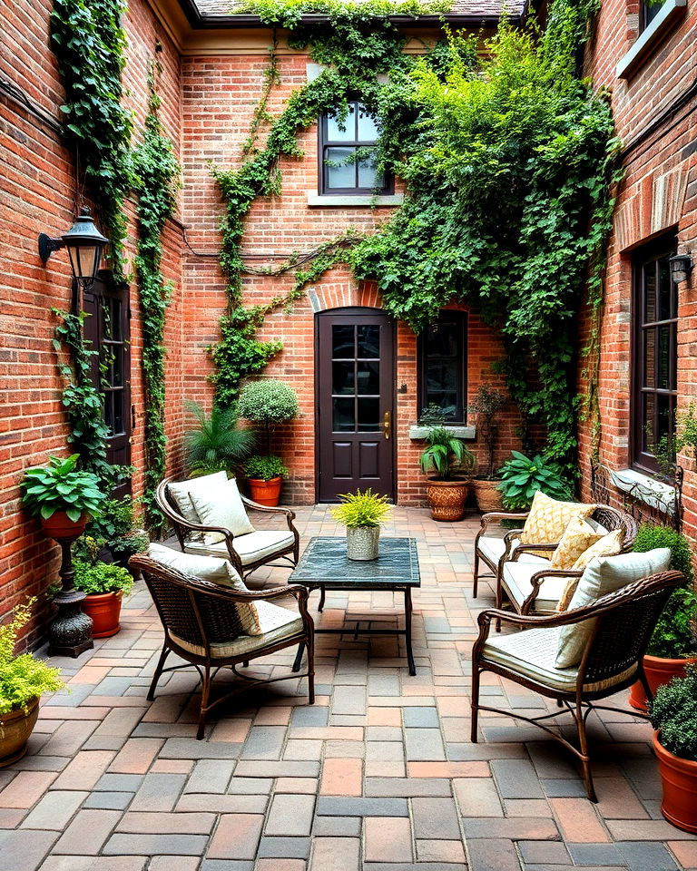 tumbled brick courtyard design - 15 Brick Courtyard Ideas