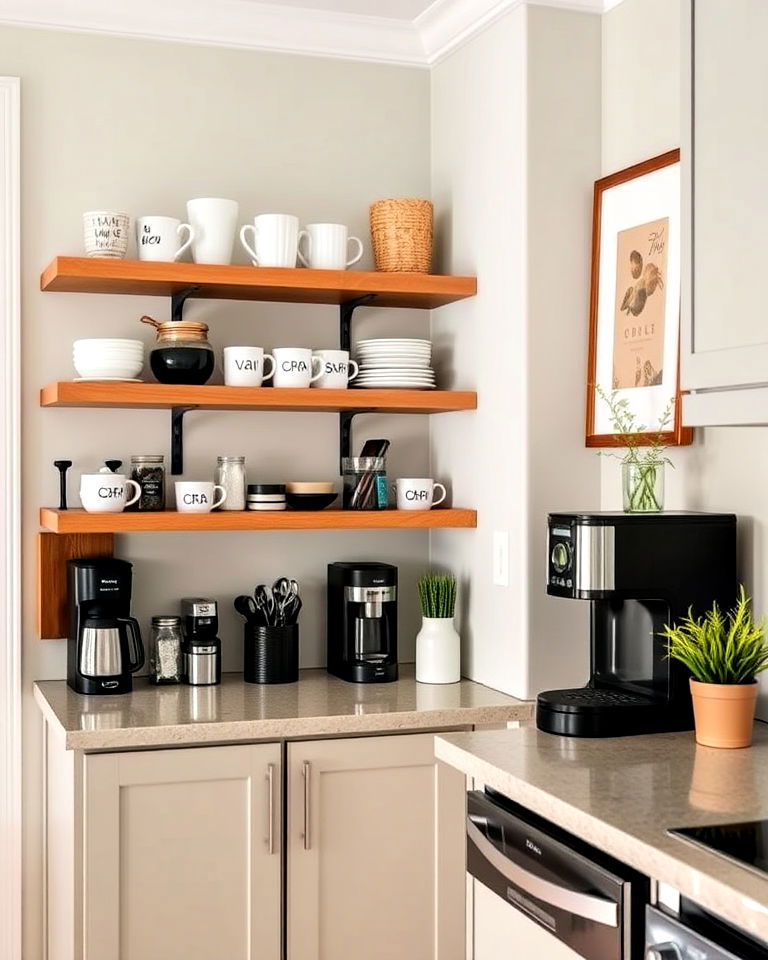turn an awkward corner into a stylish coffee station - 15 Awkward Kitchen Corner Ideas