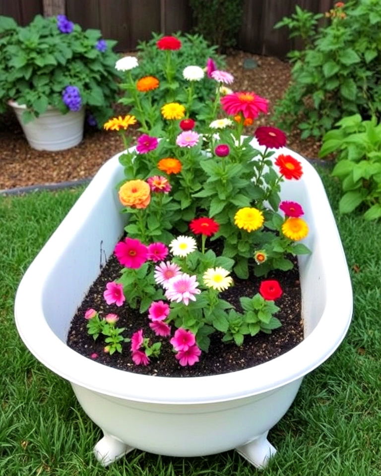 turn it into a raised flower bed - 15 Backyard Old Bathtub Garden Ideas