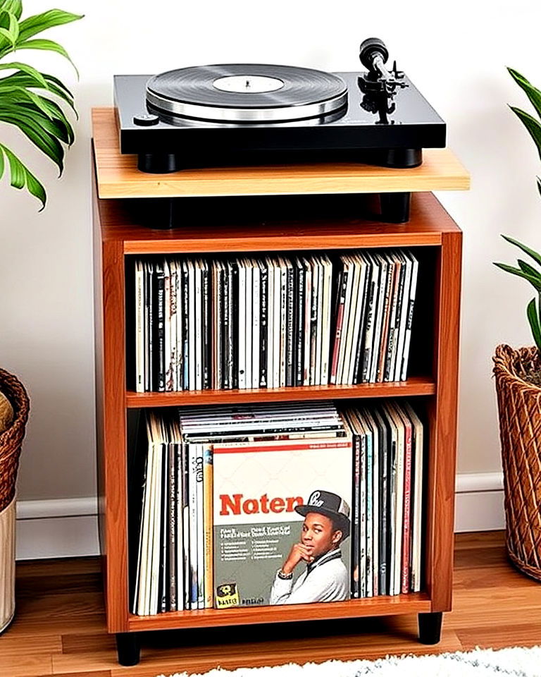 turntable stand with built in storage for vinyl enthusiast - 25 Vinyl Record Storage Ideas