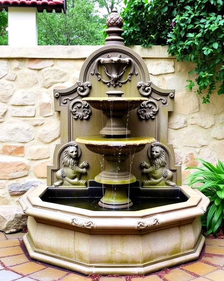 tuscan style water fountain in backyard - 20 Italian Backyard Ideas