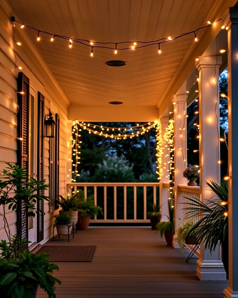 twinkling fairy lights for a cozy glow - 15 Front Porch String Lights Ideas