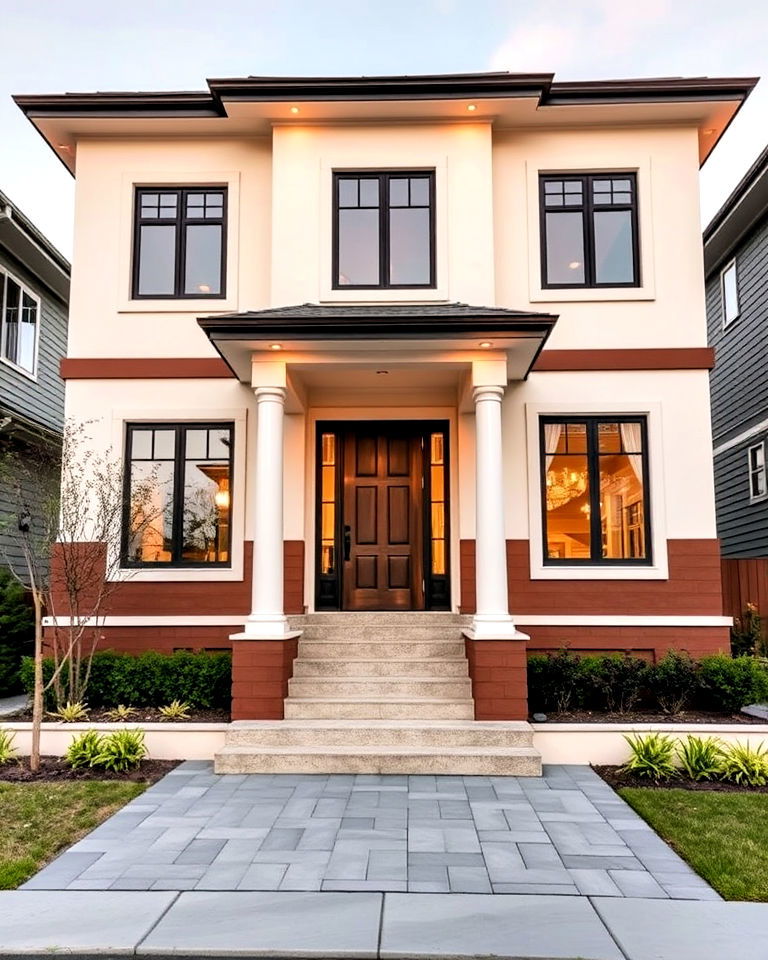 two tone house exterior with cream and brown - 20 Cream and Brown House Exterior Ideas