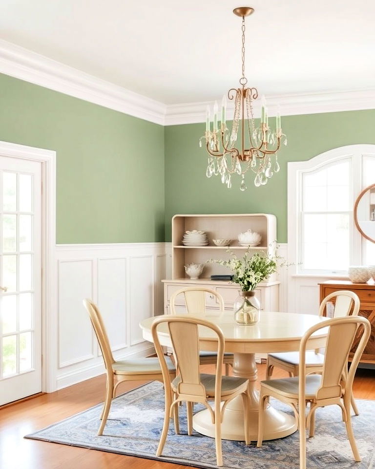two tone sage green and white walls - 25 Sage Green Dining Room Ideas