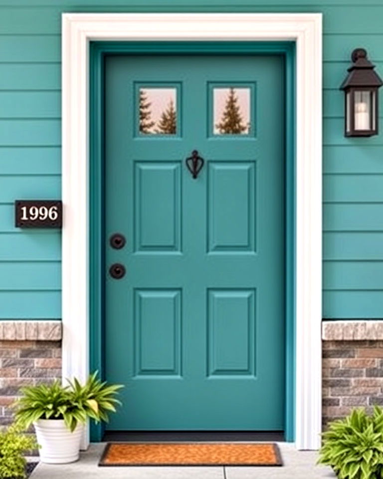 two tone teal front door design - 25 Teal Front Door Ideas