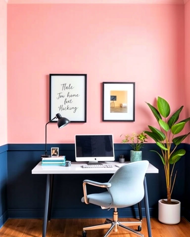 two tone walls for home office - 30 Colorful Home Office Ideas