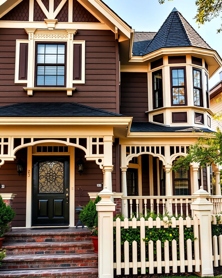 two toned chocolate brown and cream exterior - 15 Chocolate Brown House Exterior Design Ideas