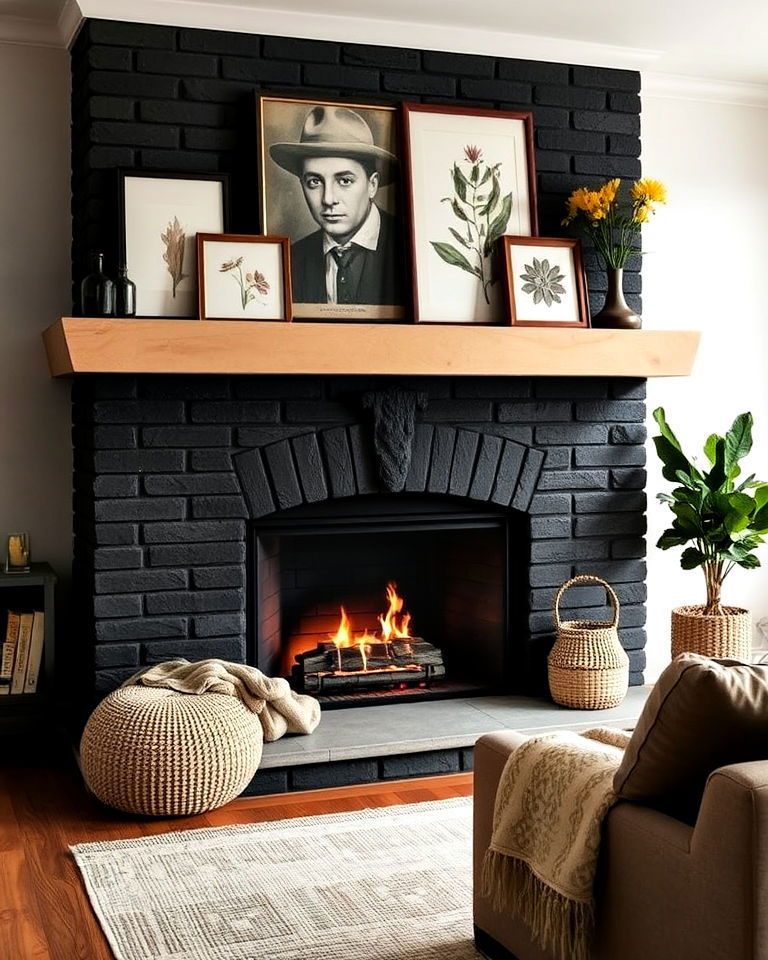 two toned fireplace with dark and light contrast - 15 Dark Academia Fireplace Ideas