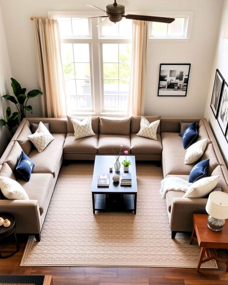 u shaped sectional with center table - 25 Small Living Room Sectional Layout Ideas