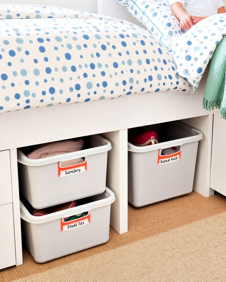 under bed storage containers - 40 Boy and Girl Shared Small Room Ideas