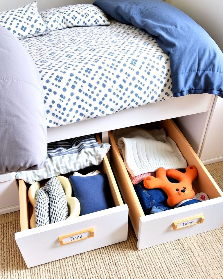 under bed storage drawers - 40 Shared Kids Room Design Ideas