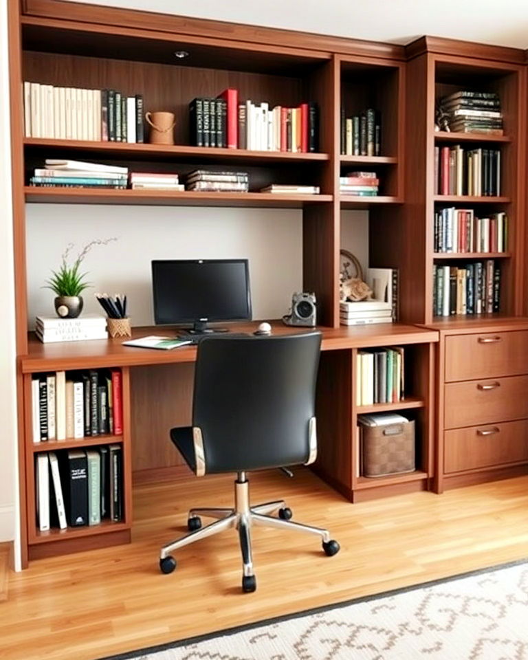 under desk bookshelves home office library - 25 Home Office Library Ideas