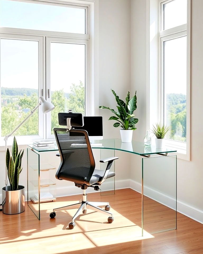 under natural light position a glass desk - 25 Contemporary Home Office Ideas