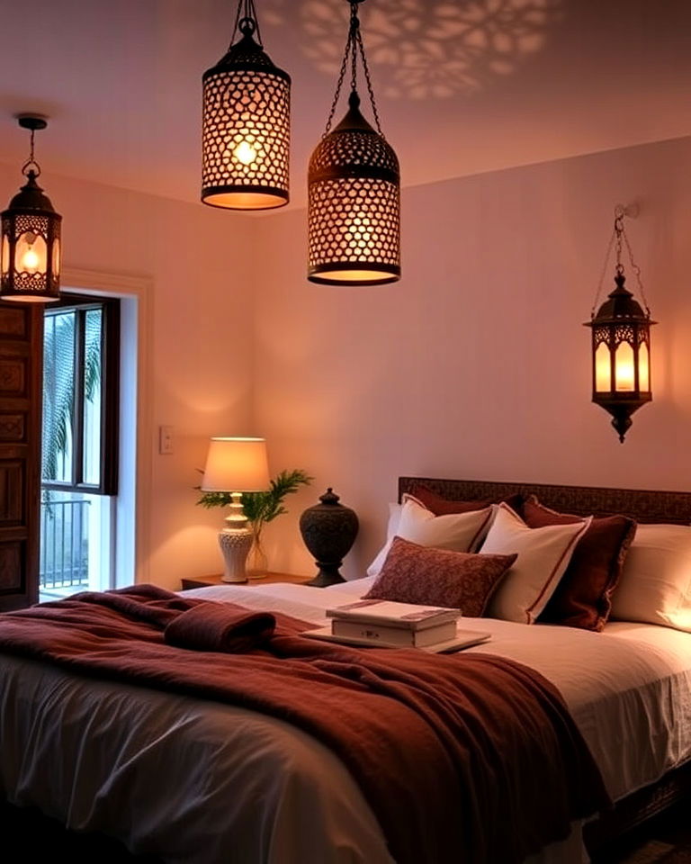 under the glow of moroccan lanterns - 15 Bohemian Moroccan Bedroom Ideas