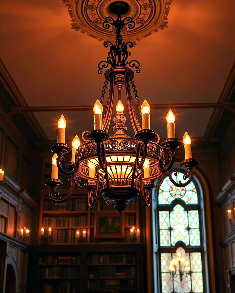 under the glow of ornate lighting fixtures - 25 Dark Academia House Ideas
