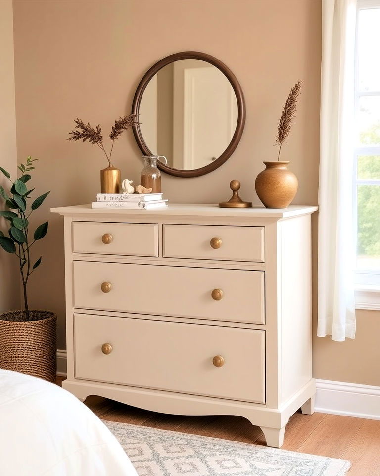 understated neutral tones painted dresser - 35 Painted Dresser Ideas