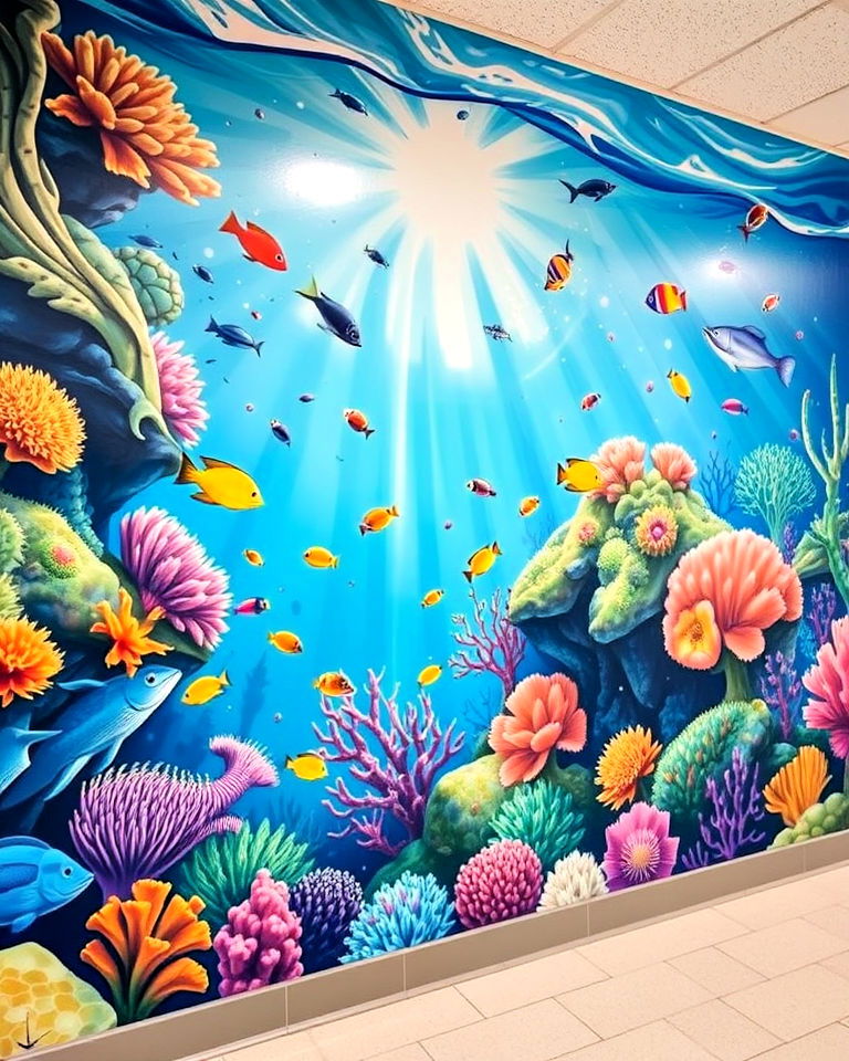 underwater themed mural - 40 School Mural Ideas