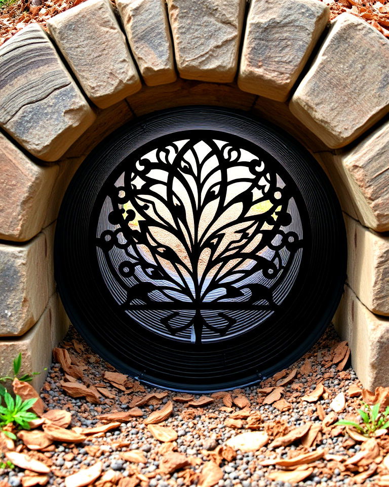 unique culvert grate with artistic designs - 15 Driveway Culvert Ideas