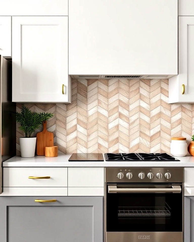 unique herringbone brick backsplash - 25 Kitchen With Brick Backsplash Ideas