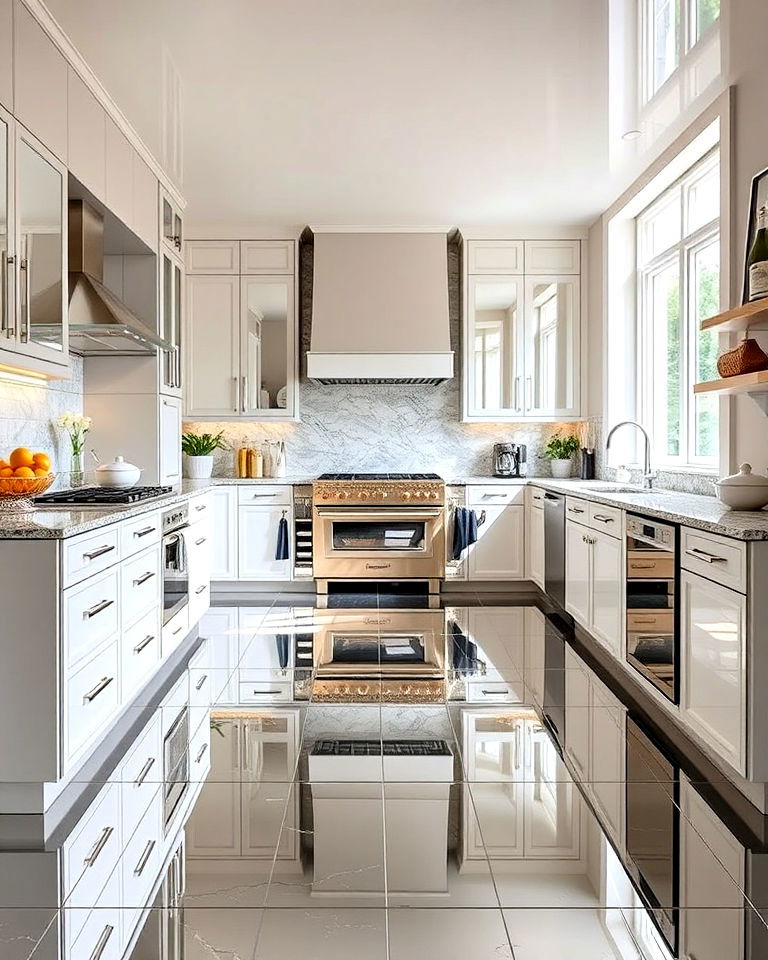 unique mirrored flooring tiles kitchen design - 15 Mirror in Kitchen Ideas