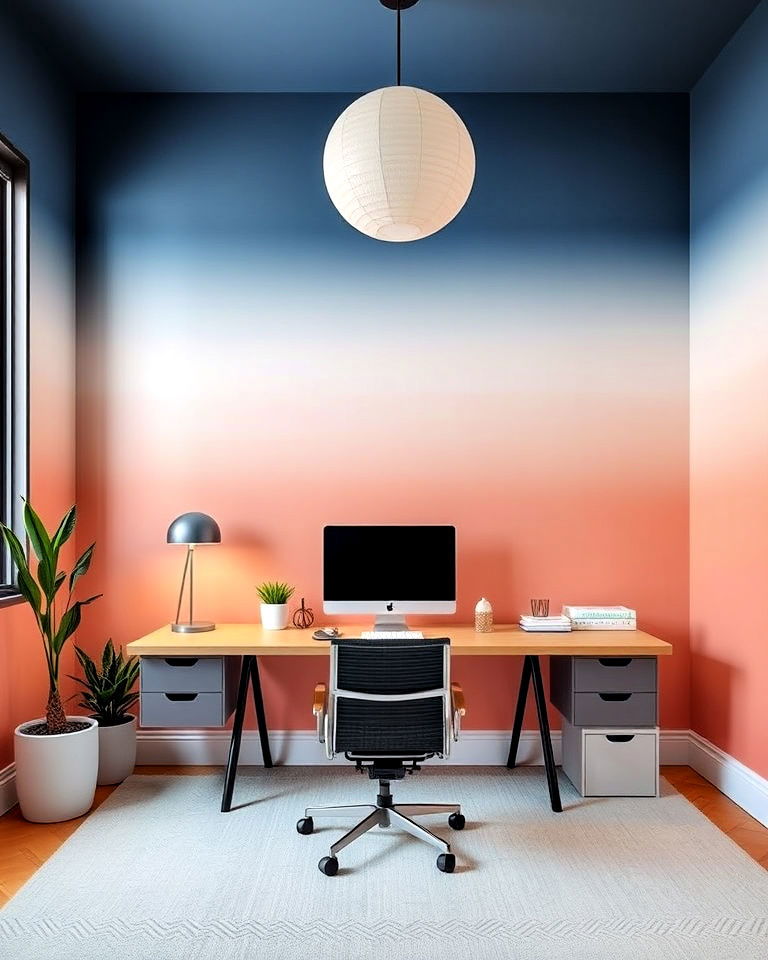unique ombre walls for office - 30 Colorful Home Office Ideas