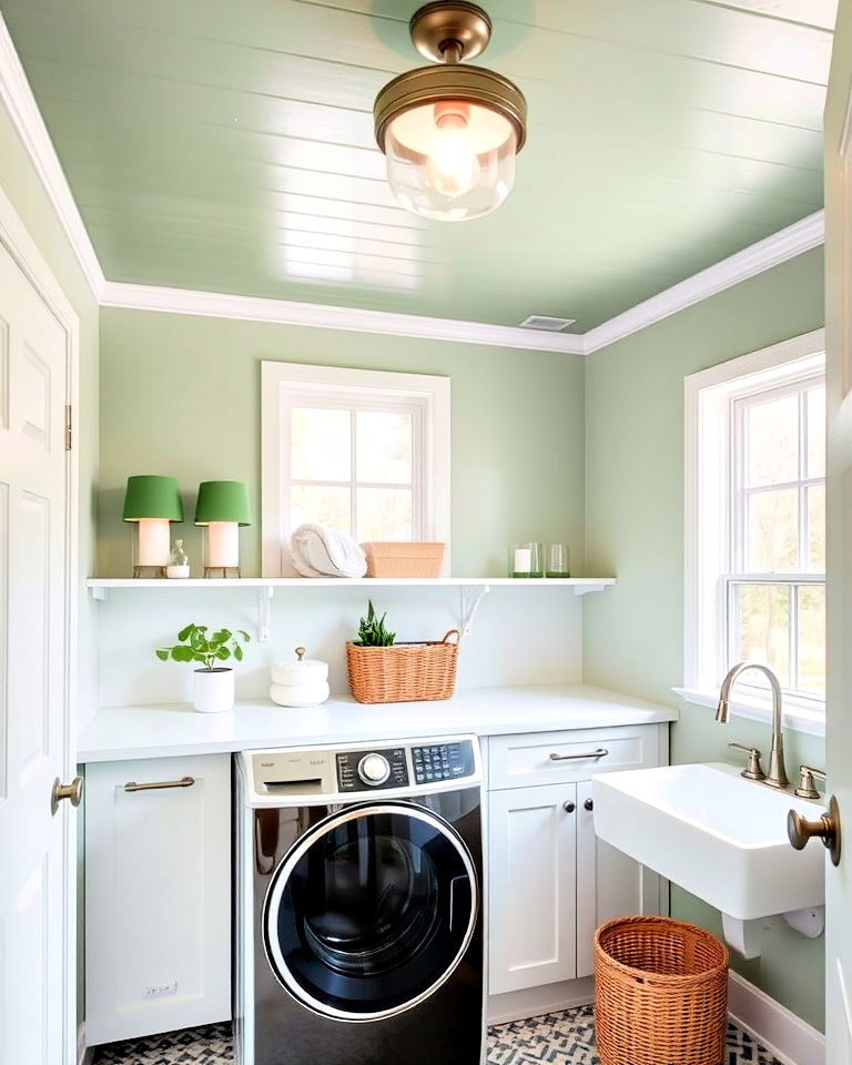 unique sage green laundry room ceiling - 20 Sage Green Laundry Room Ideas