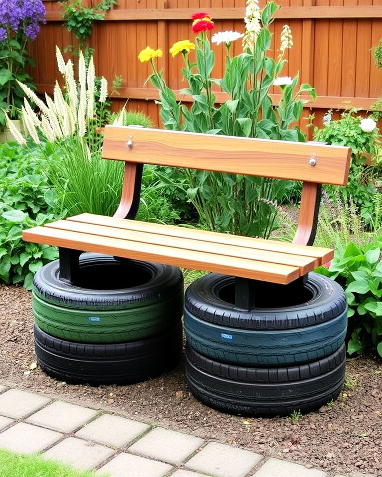 unique tyre garden bench - 25 Recycled Tyre Garden Art Ideas
