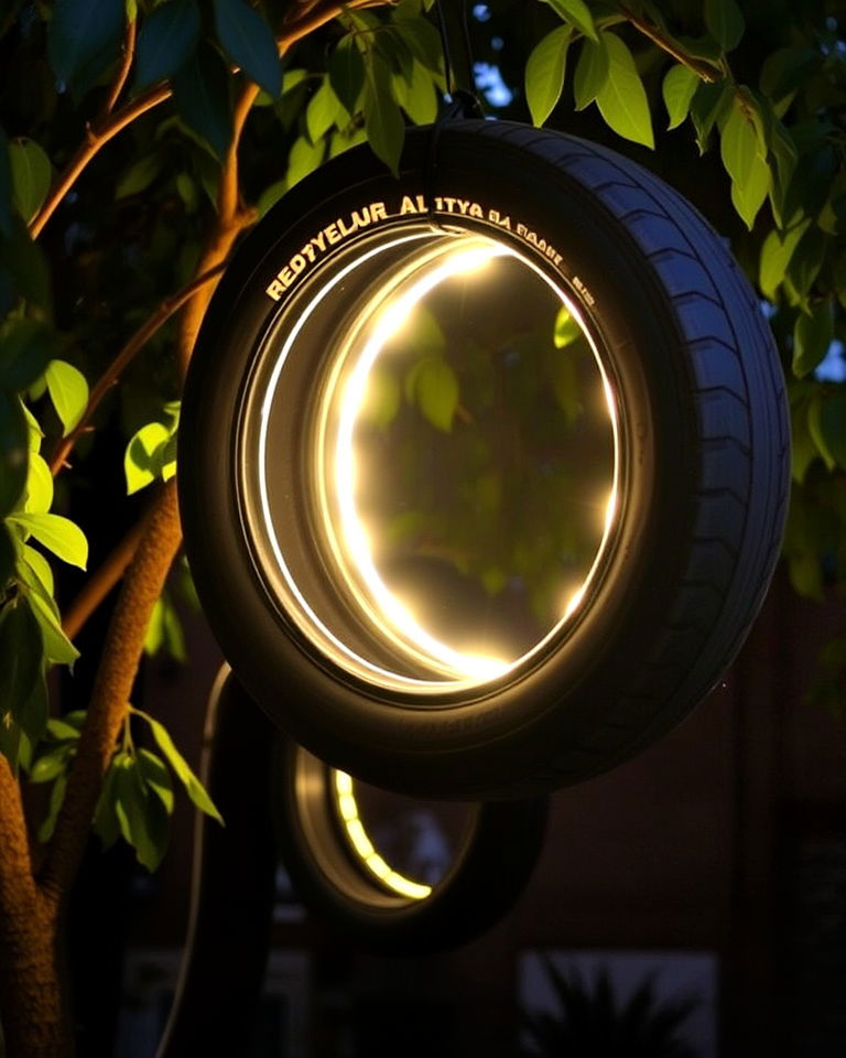 unique tyre hanging lights - 25 Recycled Tyre Garden Art Ideas