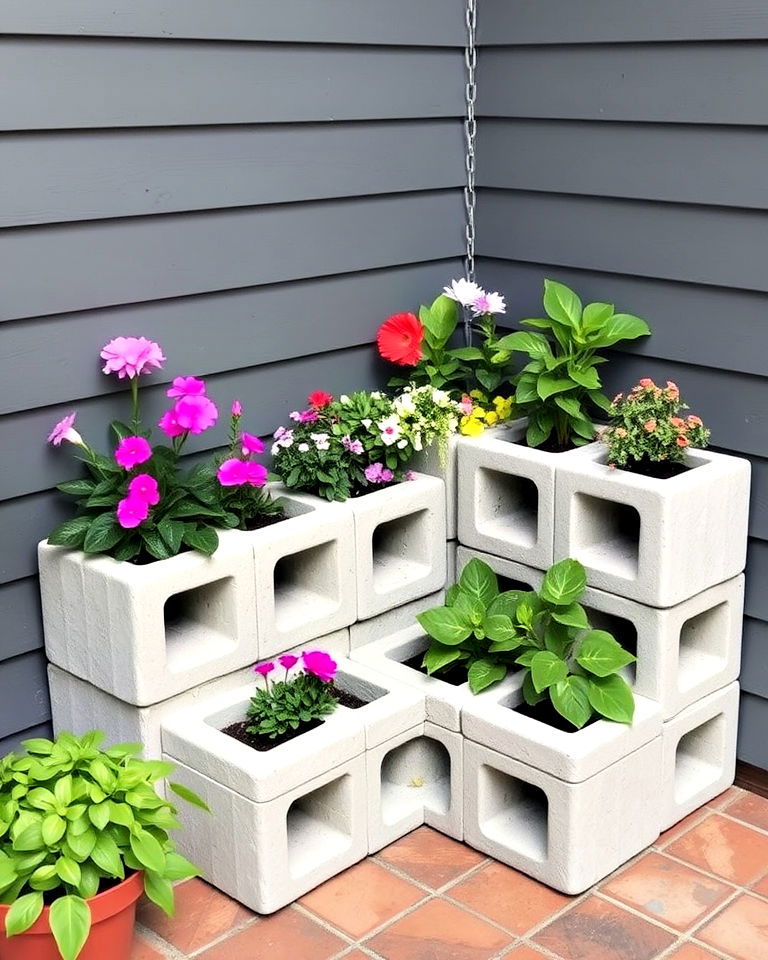 unused corners by arranging cinder blocks in an l shape - 15 Cinder Block Planter Ideas