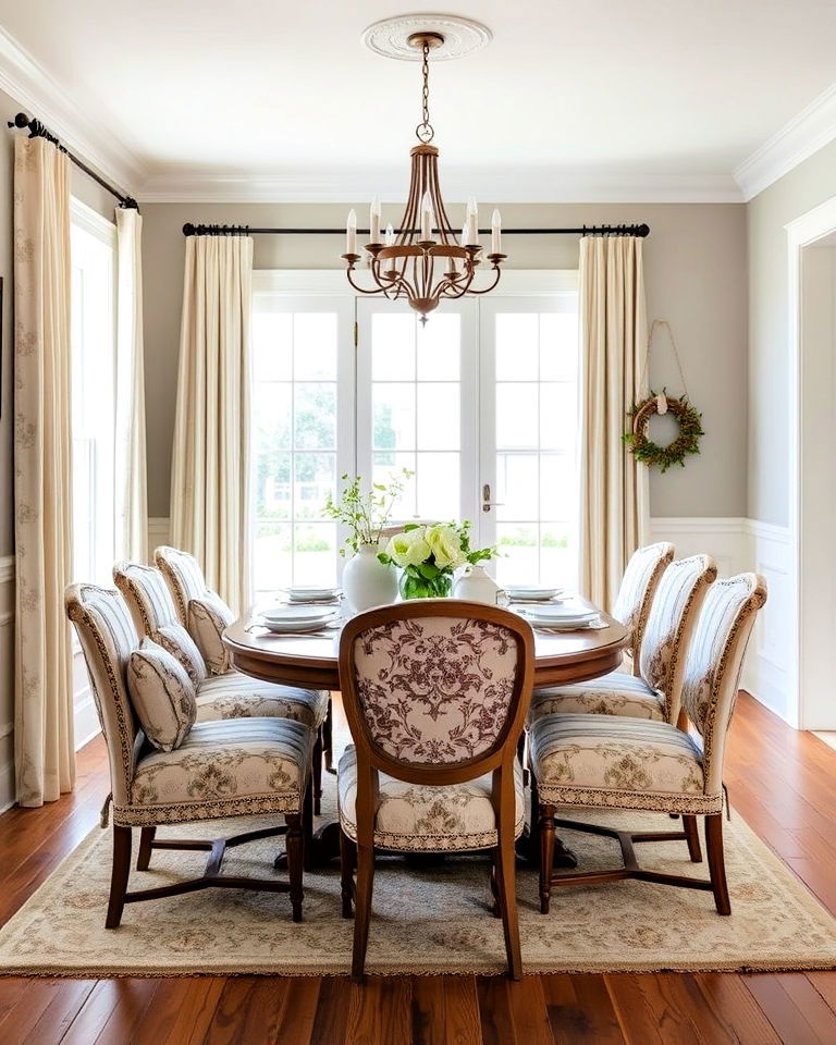 upholstered dining chairs - 40 Cottagecore Dining Room Ideas