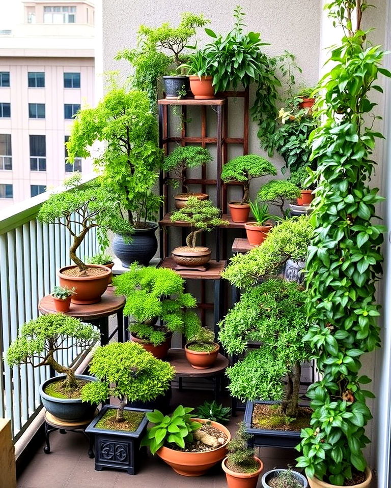 urban bonsai garden on a balcony - 15 Bonsai Garden Ideas