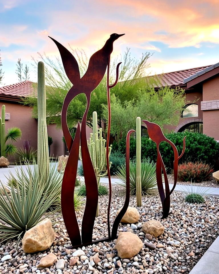use metal sculptures for artistic flair - 25 Arizona Front Yard Landscaping Ideas