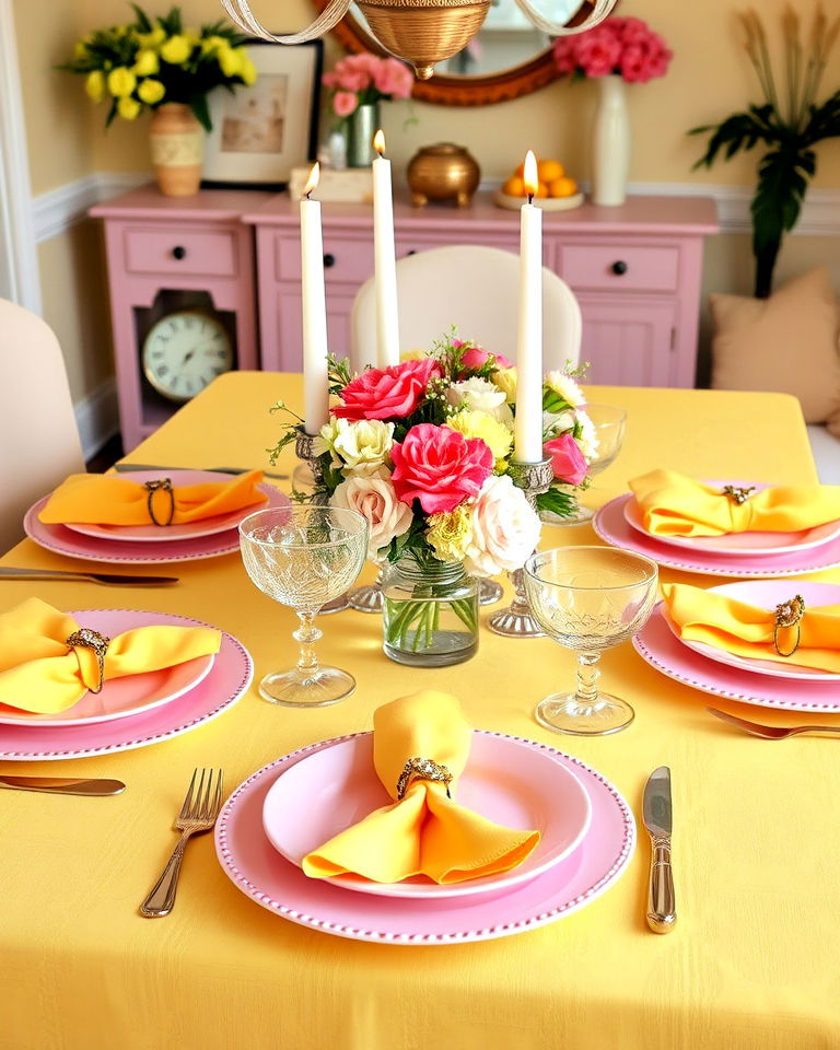 use yellow and pink table settings - 25 How to Decorate With Yellow and Pink-captions