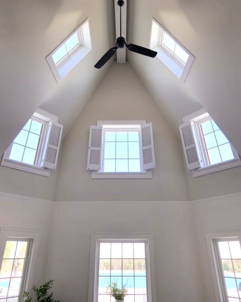 vaulted ceiling accent windows with shutters - 20 Vaulted Ceiling Window Ideas