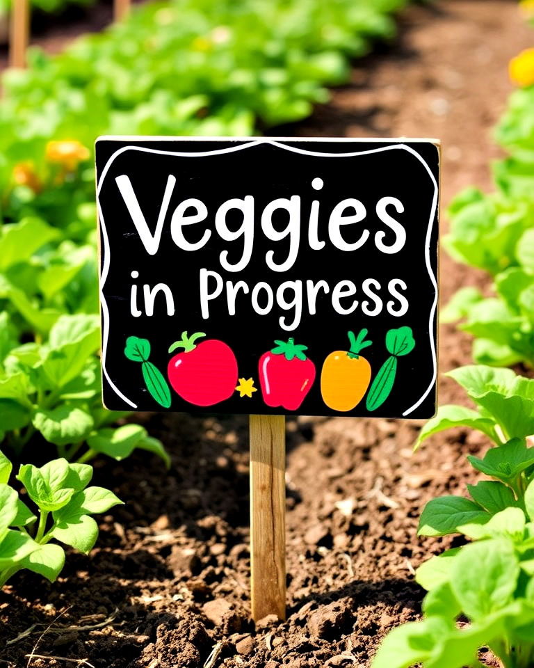 veggies in progress garden sign - 20 Garden Sign Ideas
