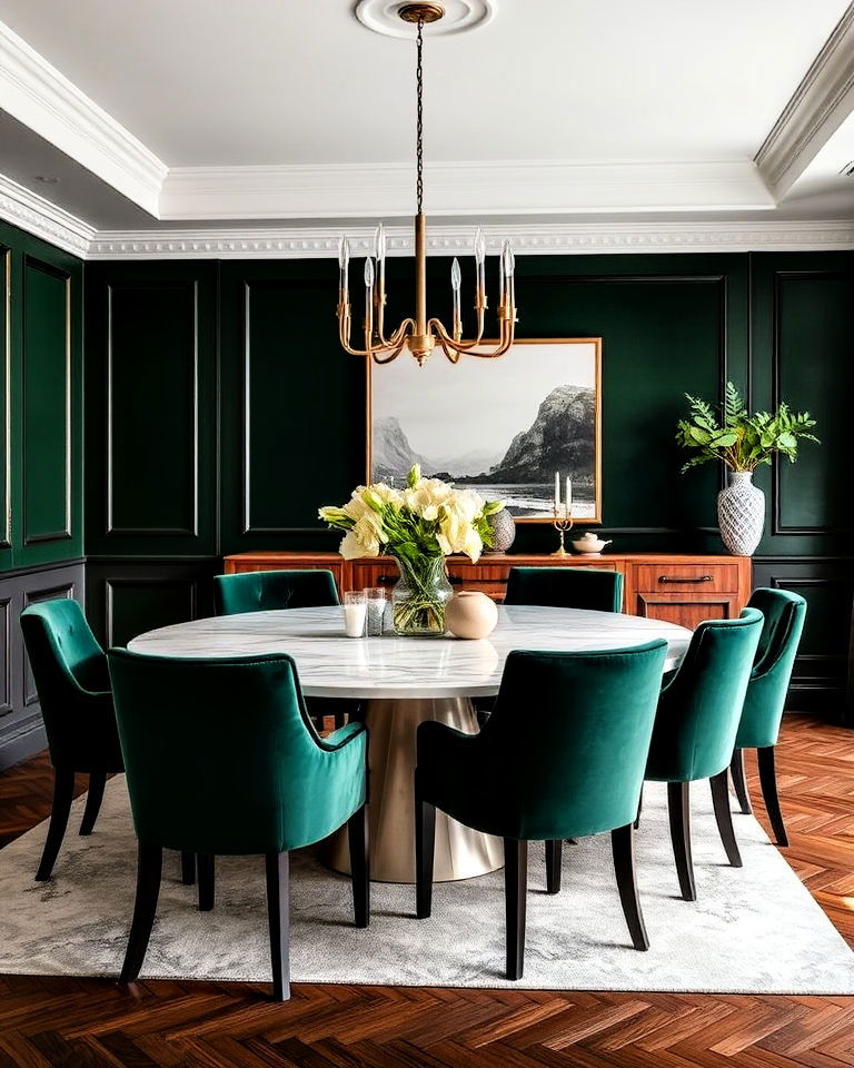 velvet dining chairs design - 20 Dark Green Dining Room Ideas