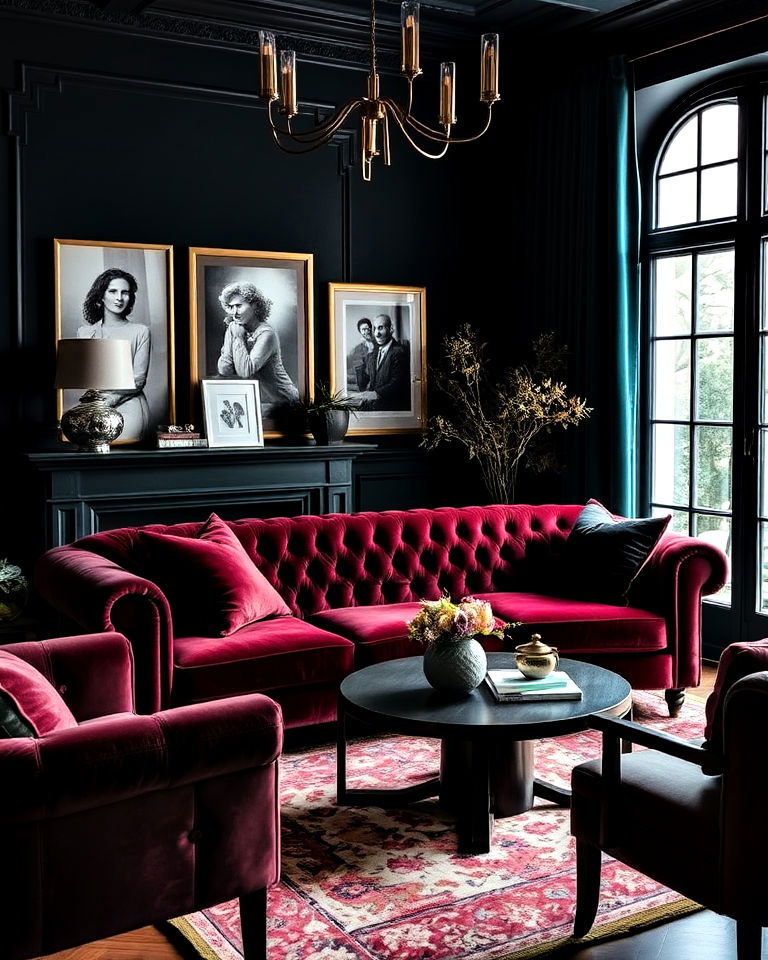 velvet upholstery for luxe comfort interior - 25 Moody Interior Design Ideas