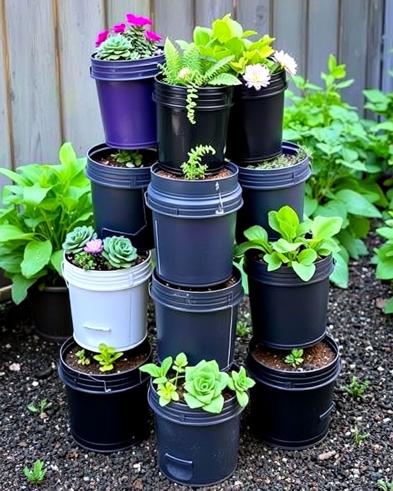 versatile tiered bucket planter - 15 Bucket Garden Ideas