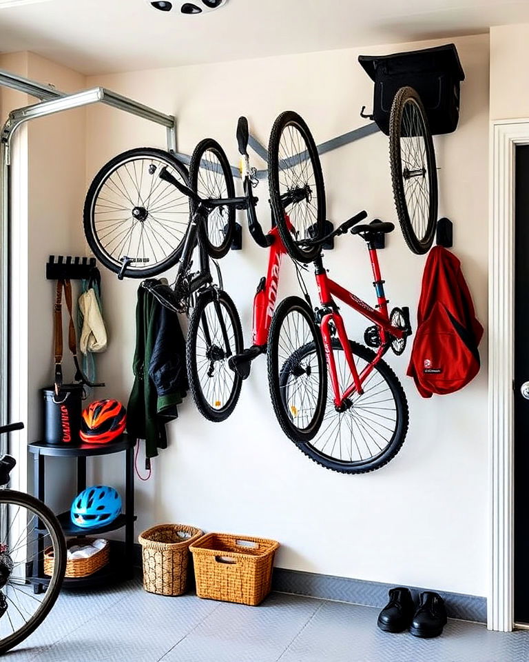 vertical bike storage for garage mudroom - 20 Garage Mudroom Ideas