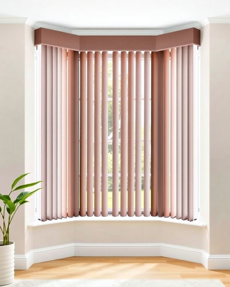 vertical blinds for a sleek look - 30 Bay Window Treatment Ideas