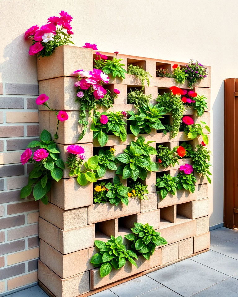 vertical garden using stacked cinder blocks - 15 Cinder Block Planter Ideas