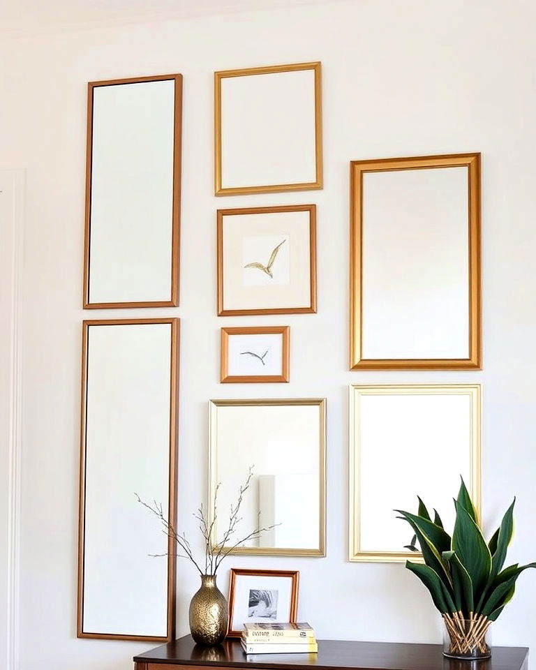 vertical mirror line up design - 25 Mirror Gallery Wall Ideas
