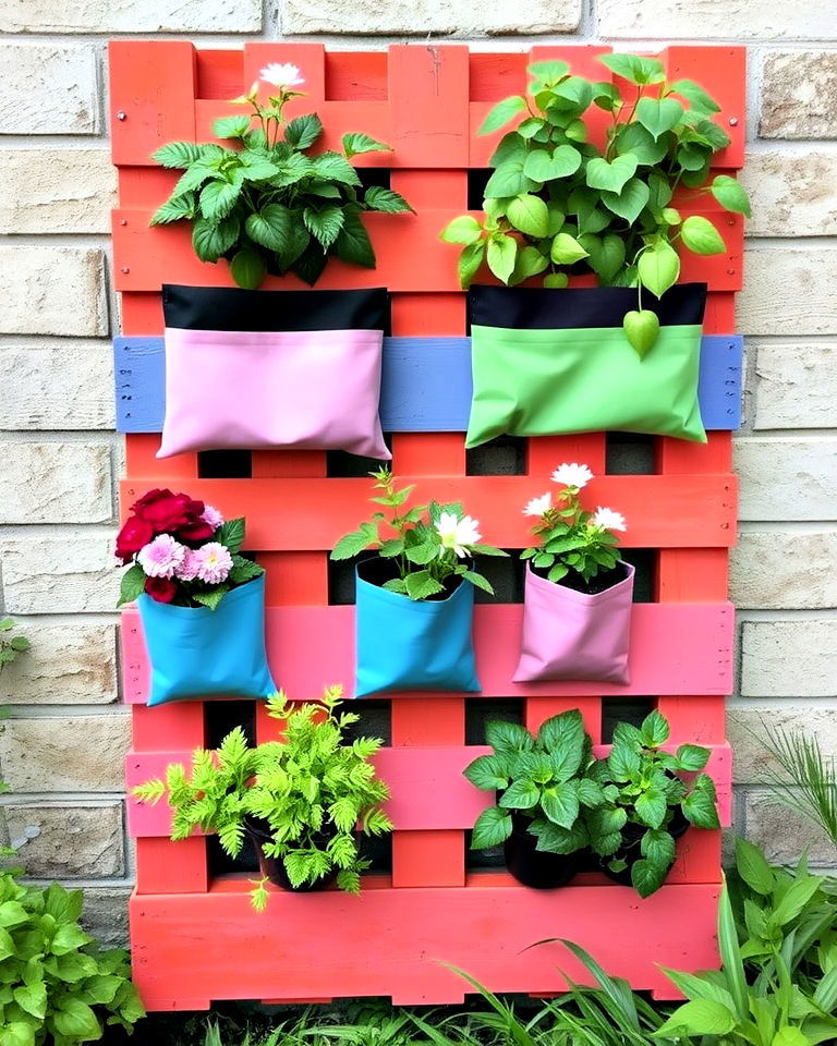 vertical painted pallet garden - 20 Vertical Pallet Garden Ideas