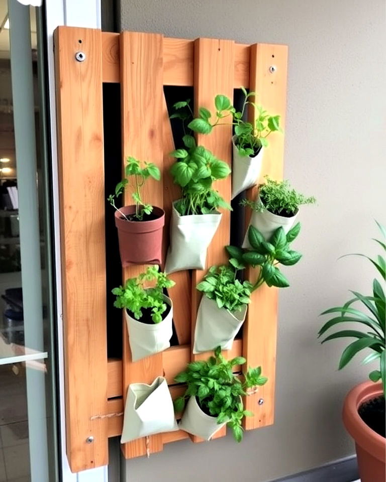 vertical pallet herb garden wall - 20 Vertical Pallet Garden Ideas