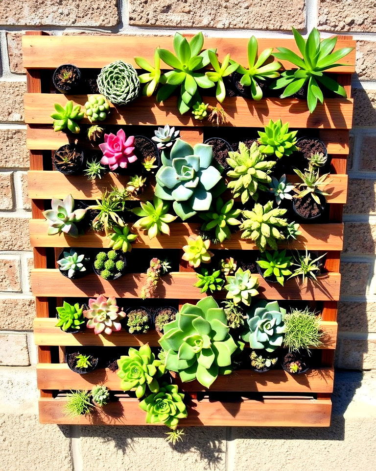 vertical pallet succulent display - 20 Vertical Pallet Garden Ideas