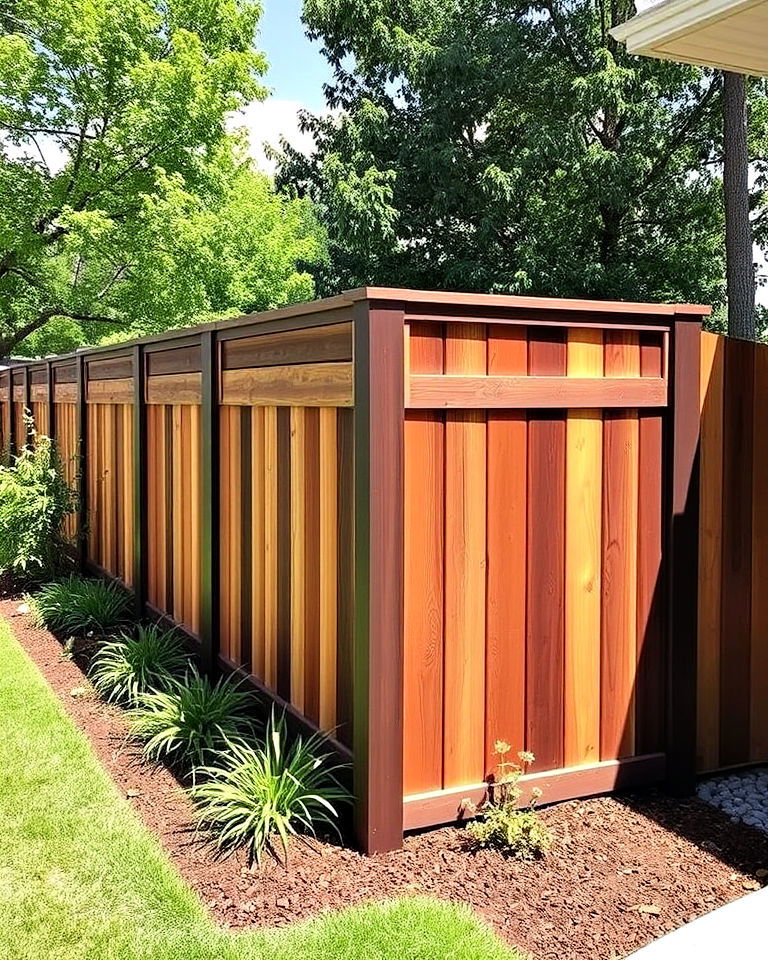 vertical slats with horizontal accent panels fence - 20 Board on Board Fence Ideas