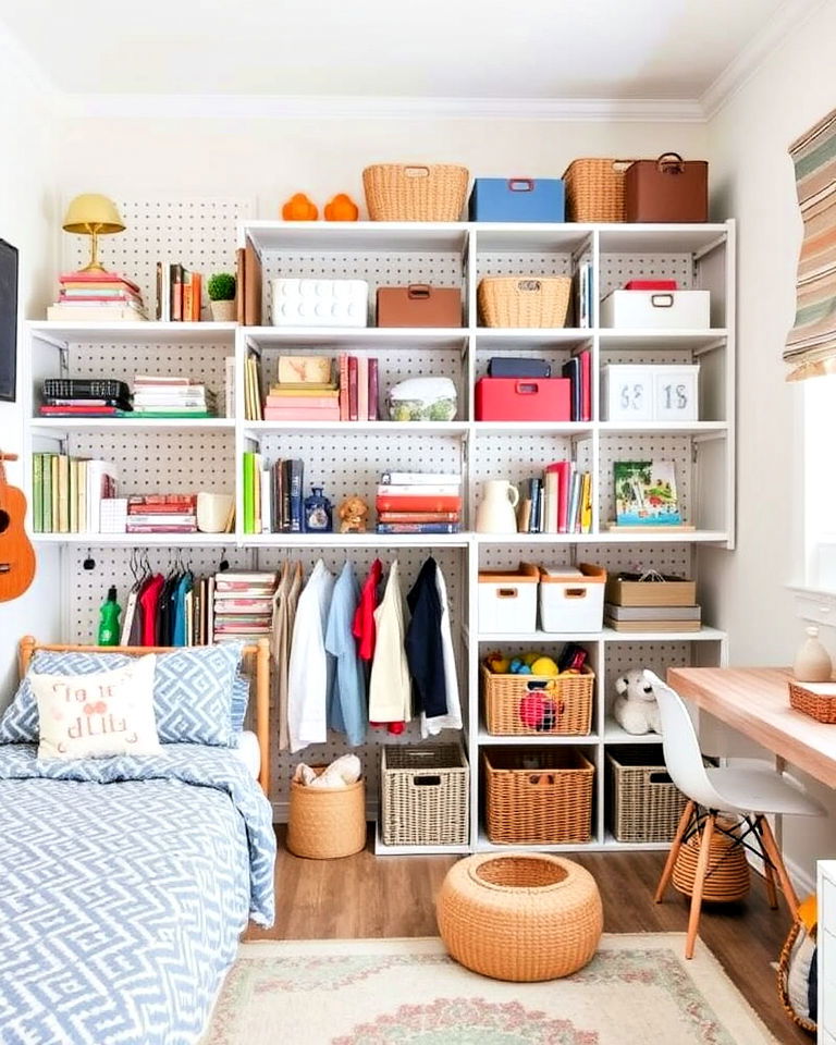 vertical storage solutions for boy and girl shared small room - 40 Boy and Girl Shared Small Room Ideas