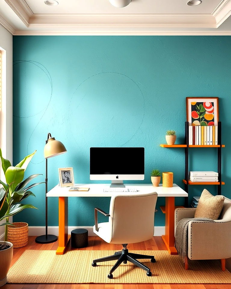 vibrant accent wall for office - 30 Colorful Home Office Ideas