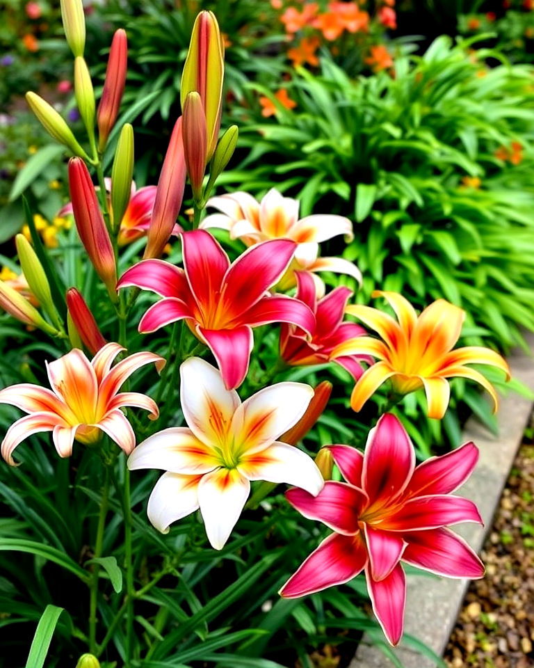 vibrant border of asiatic lilies in garden - 15 Lily Garden Ideas