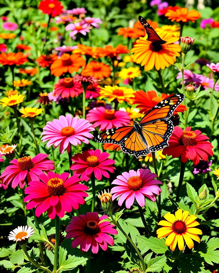 vibrant butterfly garden filled with nectar rich plants - 15 Full Sun Landscaping Ideas